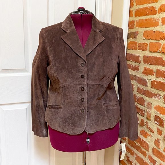 NWT Beautiful I.E. Woman 100% Leather Brown Suede Jacket with Pink Lining - Picture 2 of 6